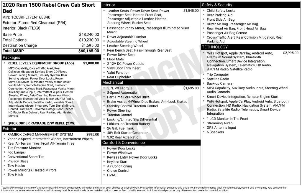 2020 RAM 1500 Rebel Crew Cab 4x4 5'7" Box