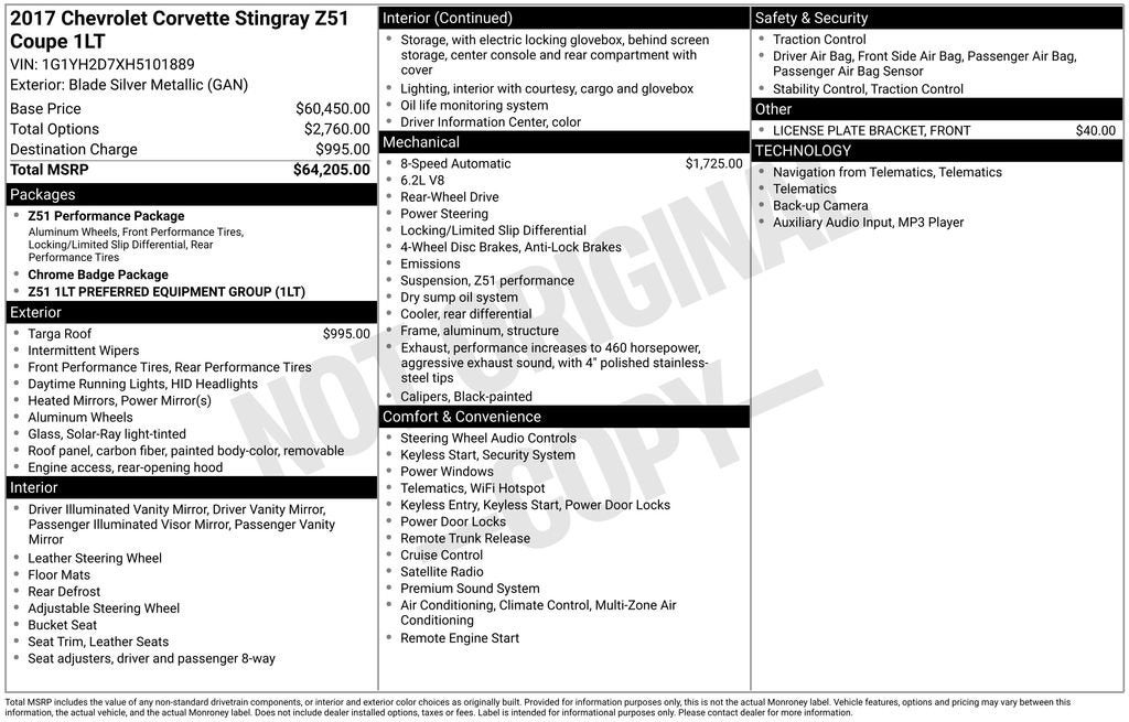 2017 Chevrolet Corvette Stingray Z51 1LT