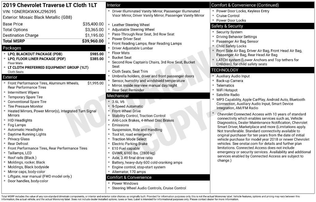 2019 Chevrolet Traverse LT Cloth