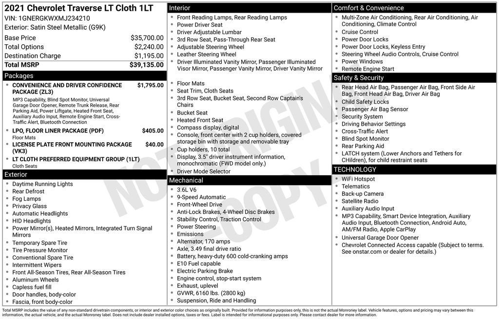 2021 Chevrolet Traverse LT Cloth