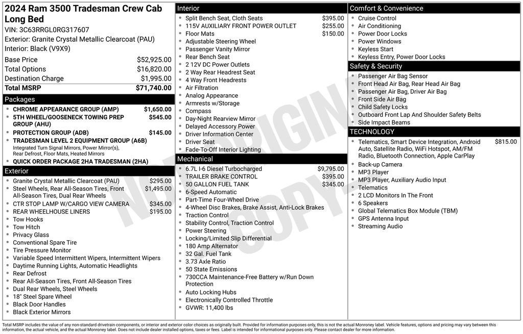 2024 RAM 3500 Tradesman Crew Cab 4x4 8' Box