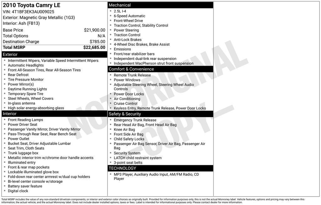 2010 Toyota Camry 4dr Sdn I4 Man (Natl)