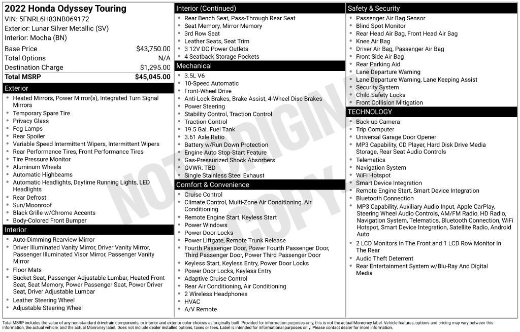 2022 Honda Odyssey Touring