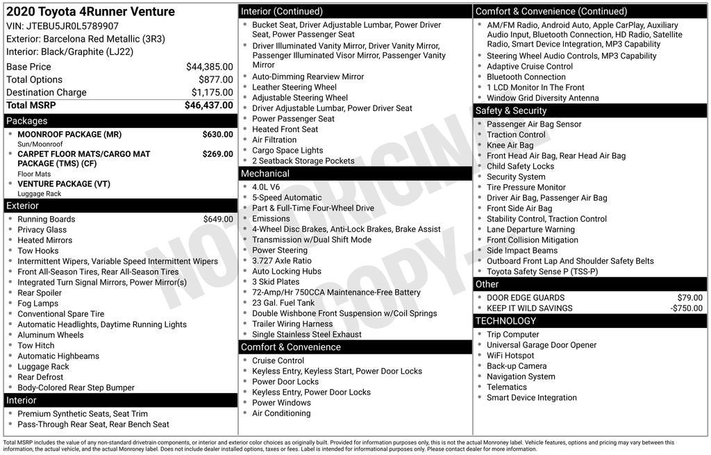 2020 Toyota 4Runner Venture Special Edition